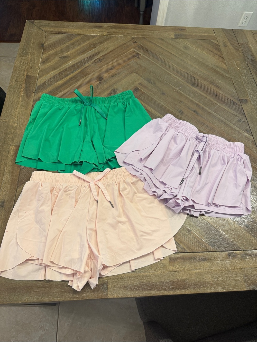 Girls’ Ruffled Elastic Waist Butterfly Shorts - Green, Lilac & Blush